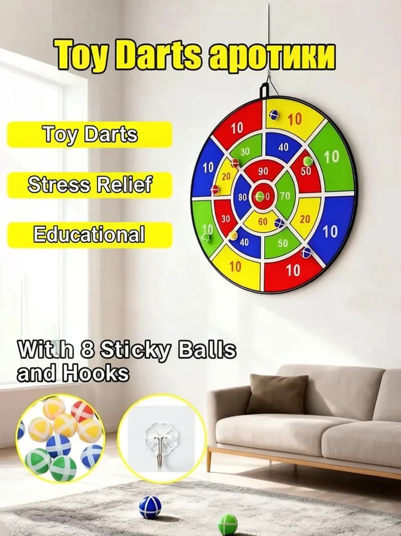 Set di Freccette per Bambini, Tavola Gigante 36cm per Interni ed Esterni con Palline Adesive, Gioco Sicuro con Punte Morbide per Feste e Divertimento in Famiglia