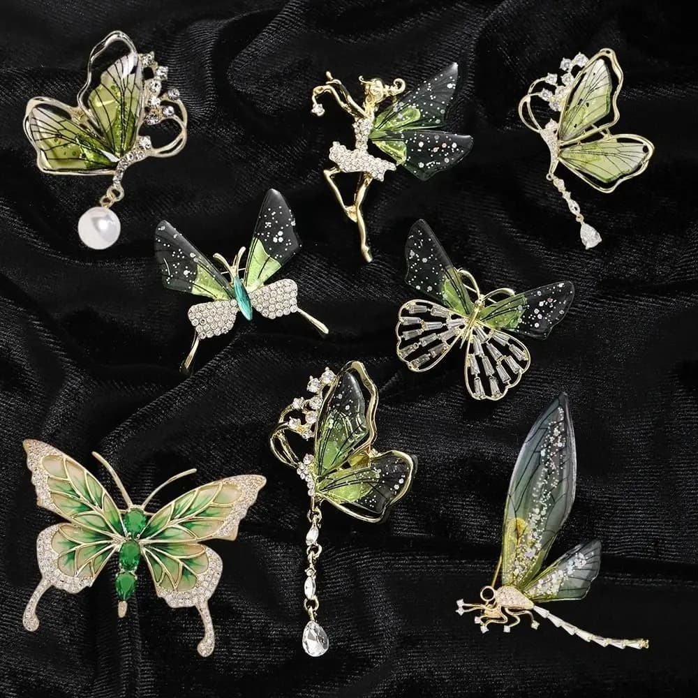 Spille di Lusso Leggero a Forma di Libellula/Farfalla con Strass e Perle Imitazione, Gioielli in Lega per Colletto, Regalo