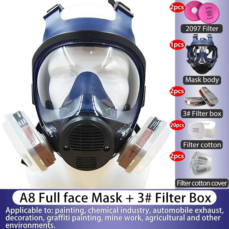 Maschera Respiratoria Riutilizzabile A8 a Copertura Totale con 3 Filtri # Filtro - Ideale per Pittura, Graffiti e Lavori Industriali