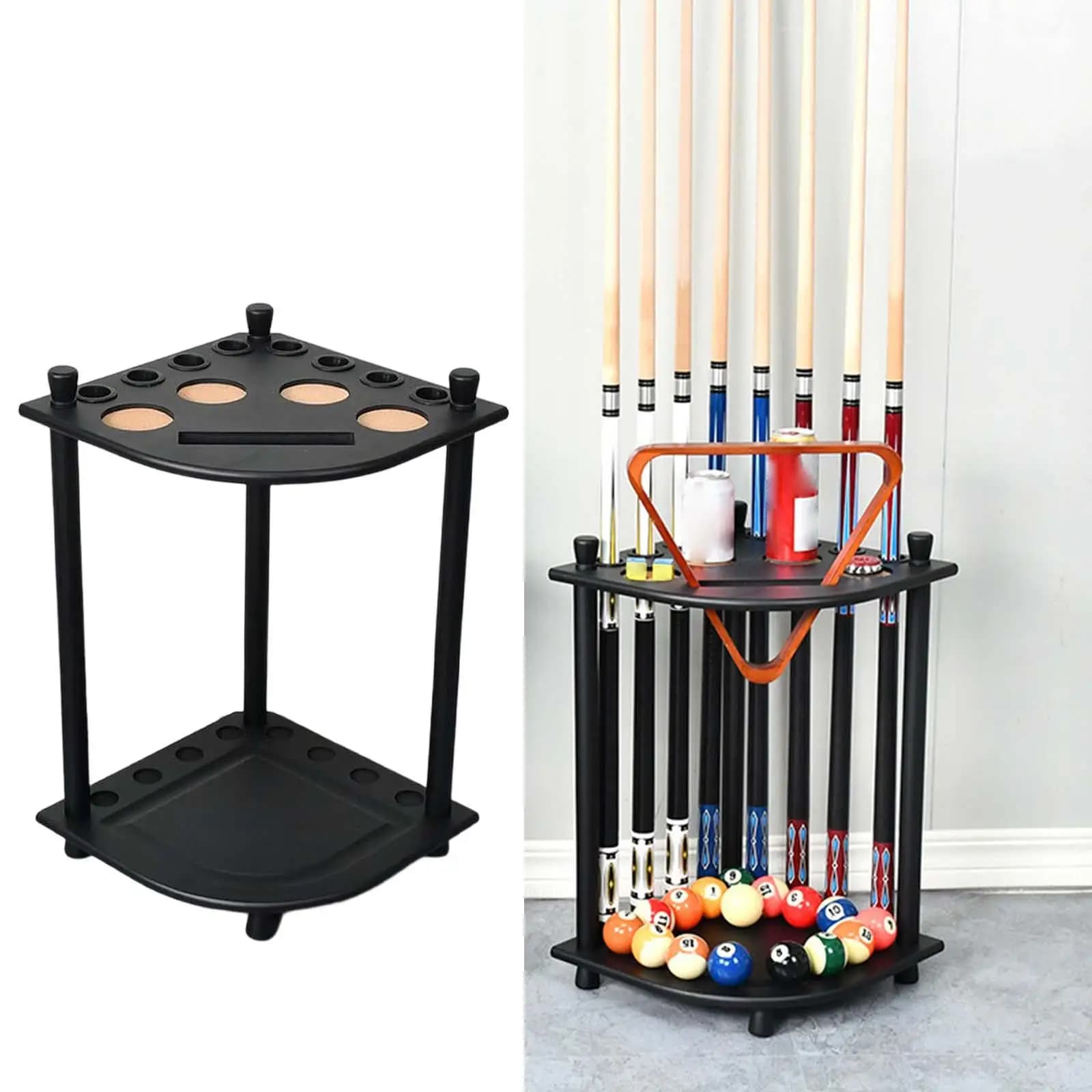 Wooden Pool Cue Rack Floor Standing Corner Billiard Stick Organizer 8 Hole Space Saver Accessories for Game Room