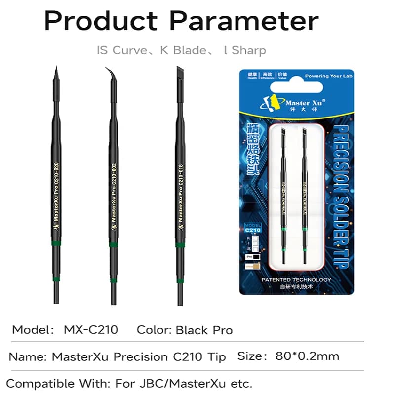 Premium MasterXu Nero C210 Punta per saldatore 018 020 Per JBC Sugon T80 T26 T210 T245 Stazione originale Circuito di riparazione