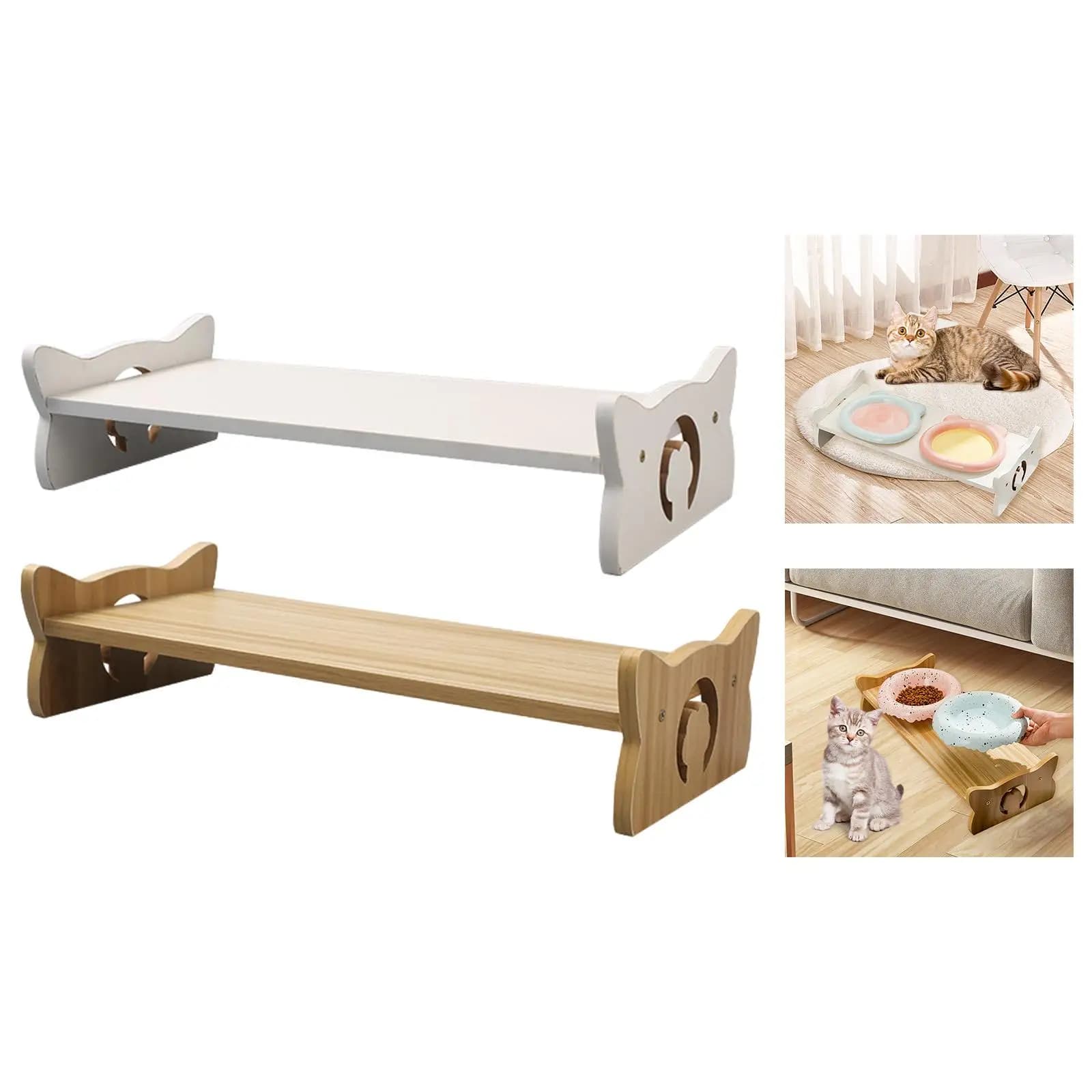 Elevated Pets Feeder Bowl Rack Wooden Dog Water Holder Adjustable Feeding Station for Dogs and Cats Home