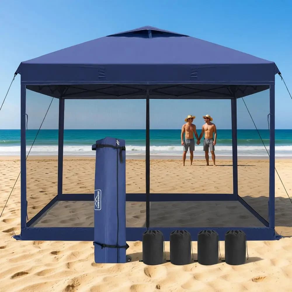 Tenda Pop-Up Impermeabile 10x10 con Pareti Laterali, Riparo Esterno Regolabile per Campeggio, Giardino e Eventi, Blu Navy