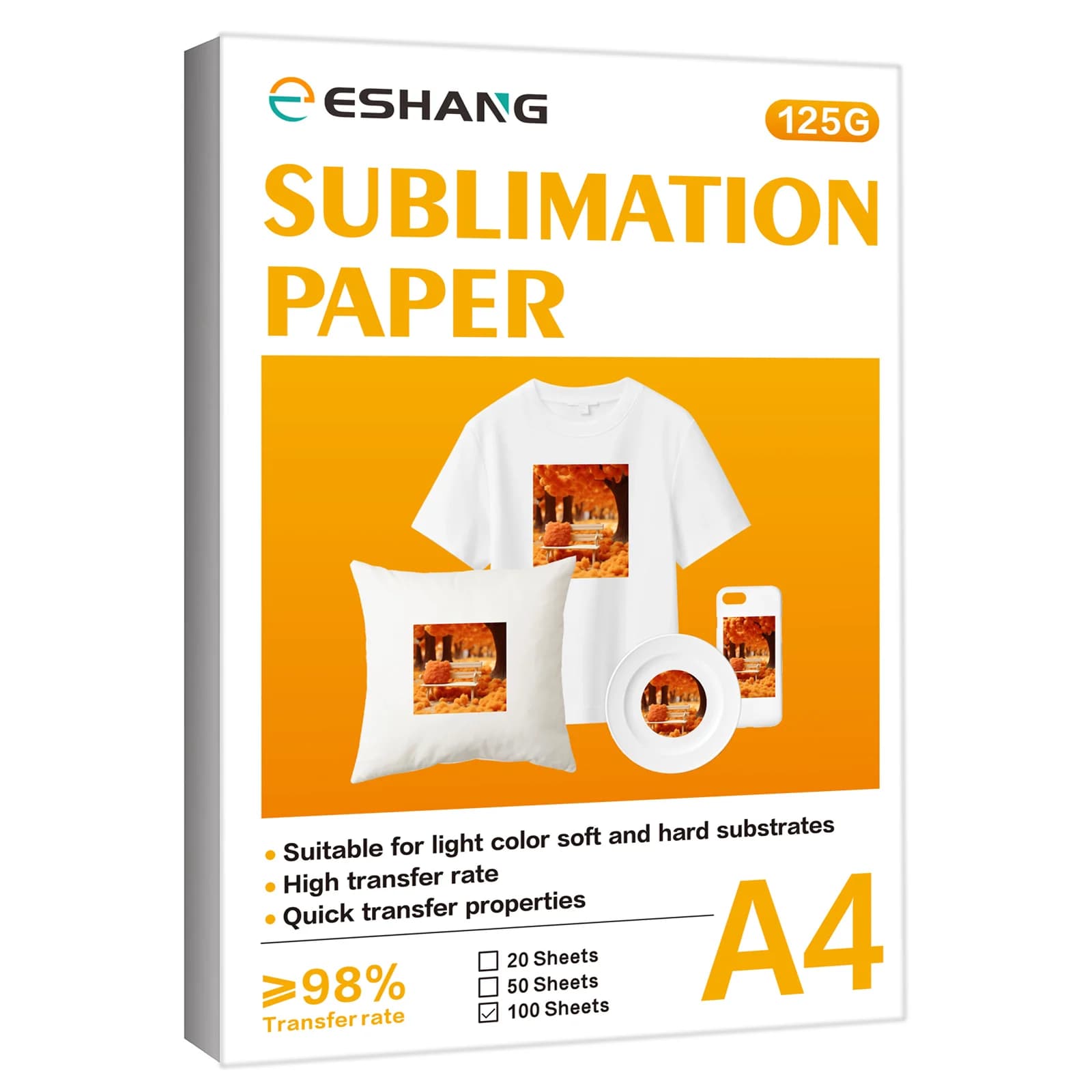100 fogli di carta per sublimazione 125G formato A4 (8,3 x 11,7 pollici) per qualsiasi stampante a sublimazione a getto d'inchiostro con inchiostro a sublimazione tessuto leggero