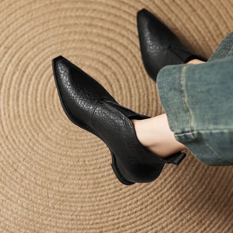 Women's Leather Pointed Toe Back Elastic Band Autumn Ankle Boots 5.5cm High Heel Elegant Ladies High Quality Soft Short Booties