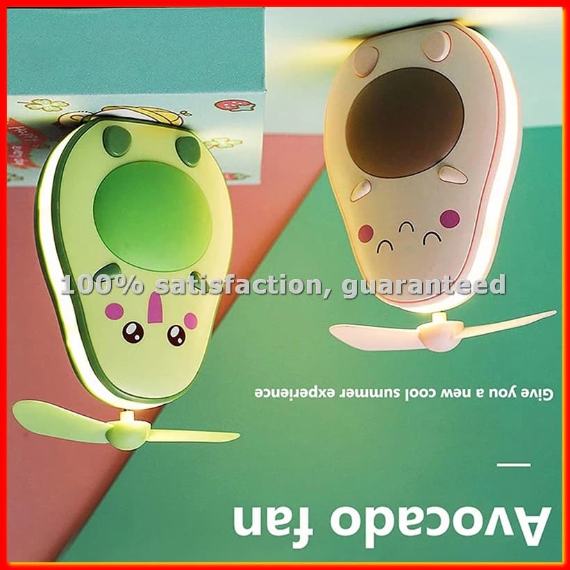 Mini Specchio per Trucco LED e Ventilatore 2 in 1 Integrato, a Forma di Avocado, Pratico Ventilatore Portatile Ricaricabile USB, Marrone-A68X