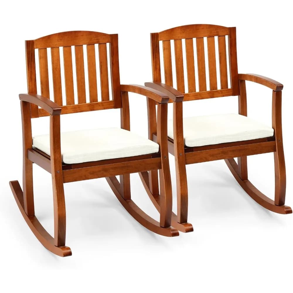 Sedia a dondolo in legno con cuscino, sedia a dondolo per interni ed esterni, supporta fino a 450 libbre, sedia con comodo schienale