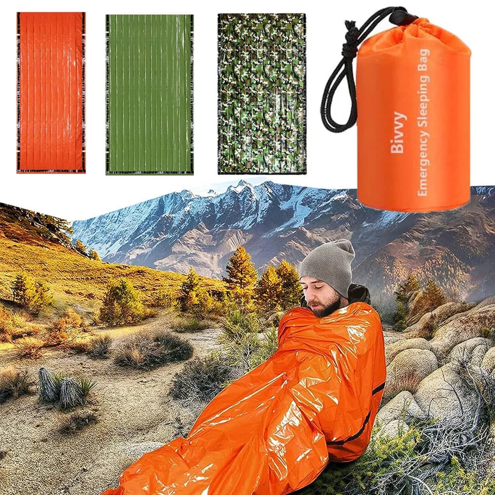 Emergency sleeping bag in PE Waterproof portable sleeping bag 120x200 cm for outdoor camping adventures