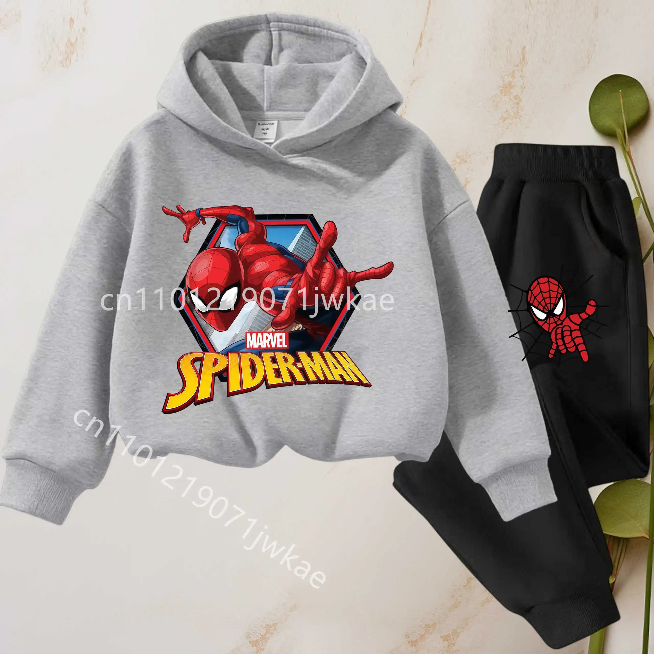 Felpa con cappuccio e pantaloni sportivi da bambino, set 2 pezzi, tuta sportiva Marvel per primavera e autunno, abbigliamento per bambini