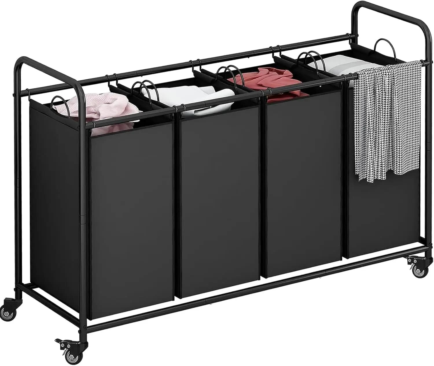 Organizer for Bucato 4 Parts with Removable Bags, Wheels Lockable for Easy Store Clothes, Black