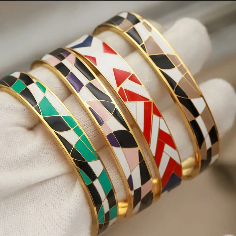 316L Classic Stainless Steel Oil Painting Flower Bracelet for Women Elegant Bangles Rust-proof Geometric Bangle Wrist Jewelry