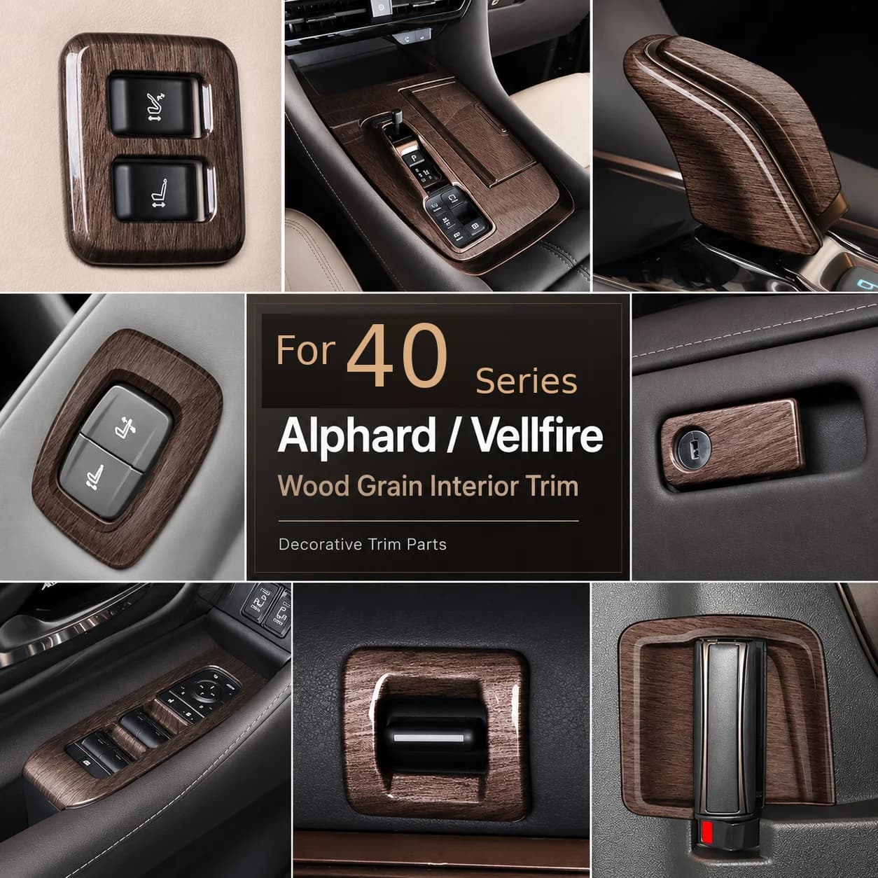 For Toyota Alphard Vellfire 40 Series 2024-2026 Wood Grain Interior Trim Accessories Window Switch Air Vent Door Handle Gear Shi