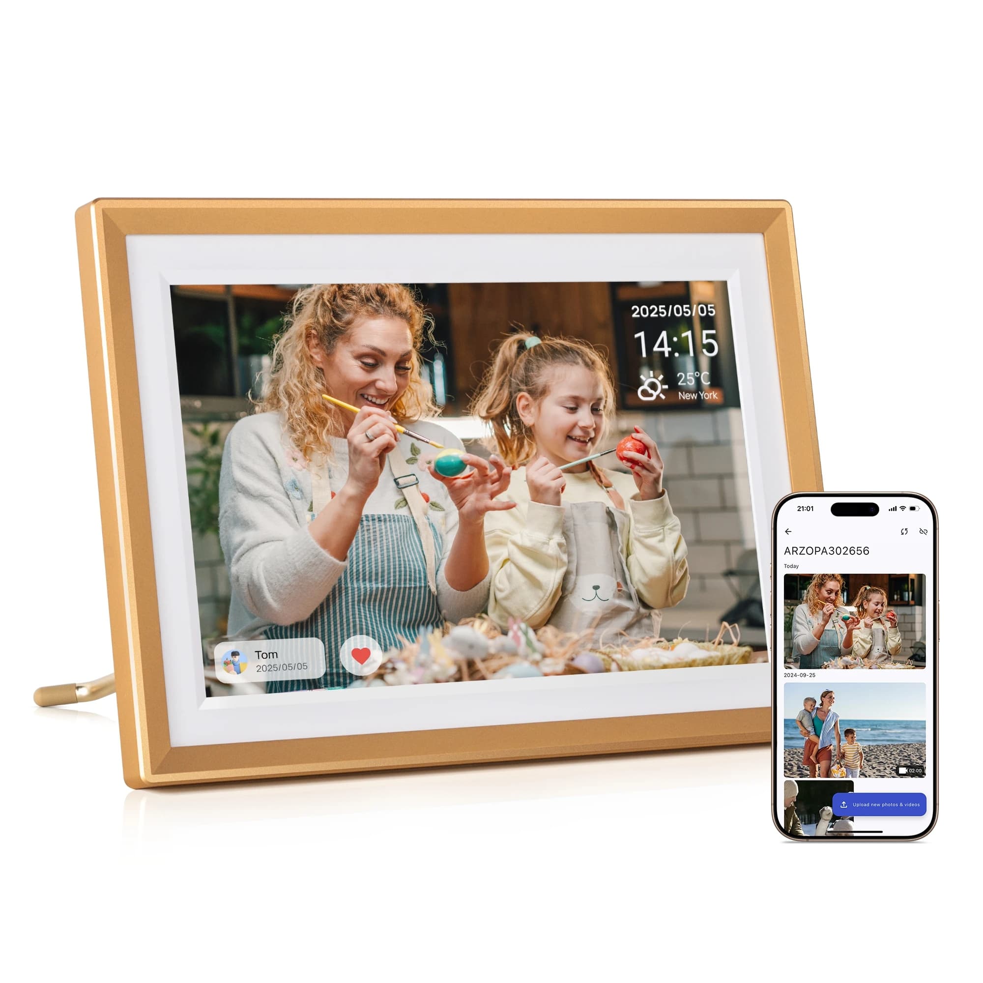 NEW 10.1 Inch Metal Digital Photo Frames WiFi 32GB IPS HD Free Touch Screen Remote Share Photos Videos Auto Rotation,D10 Gold