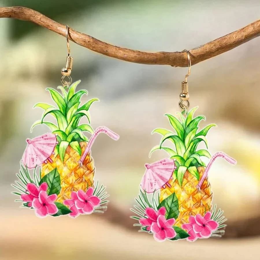 1 paio di orecchini pendenti a forma di cocktail e bevande alla frutta in stile vacanza tropicale, adatti per donne, feste estive in spiaggia