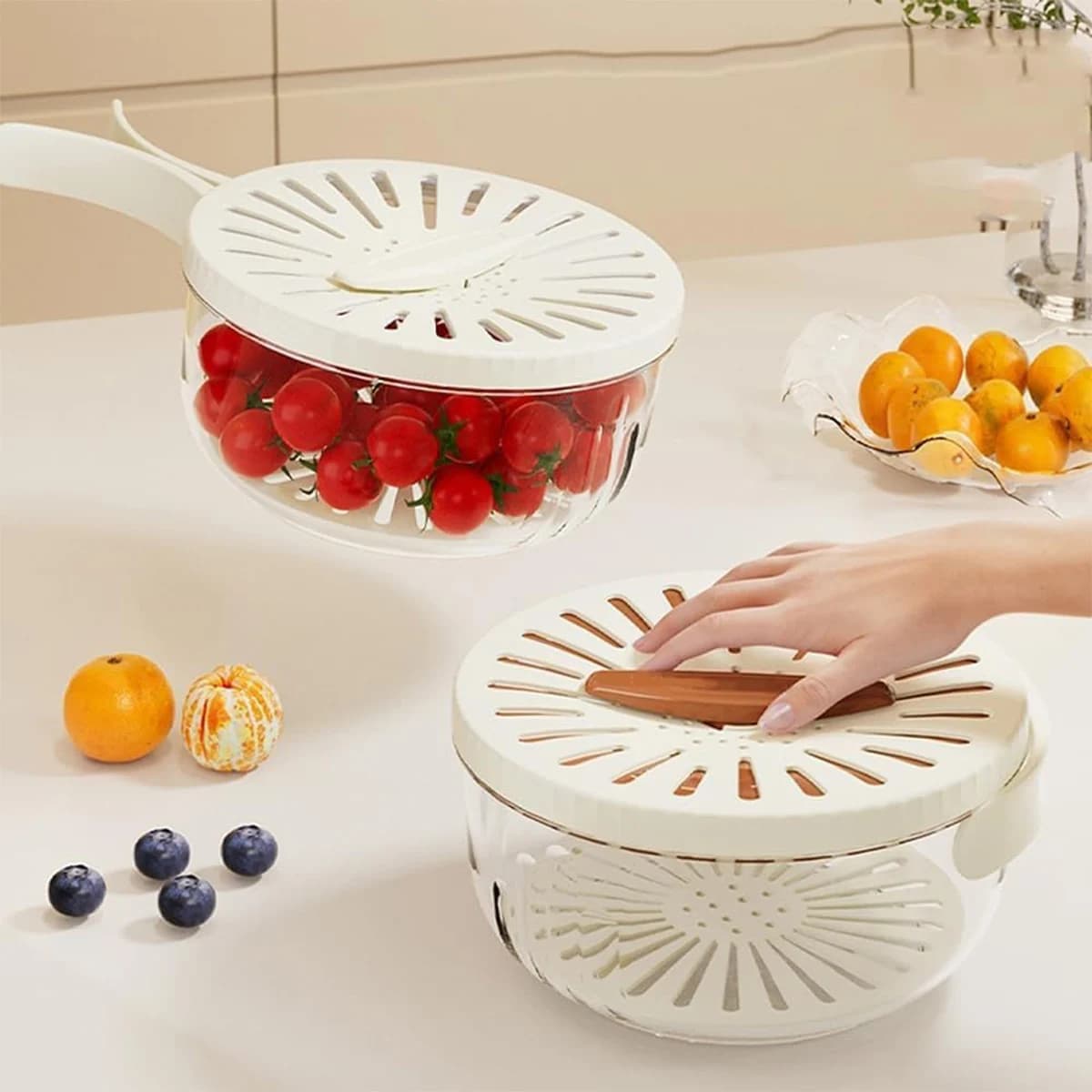 Nuovo cestello scolapiatti con coperchio 2 in 1, cestello multifunzione, contenitore per frutti, scolapiatti portatile, contenitore per la conservazione.
