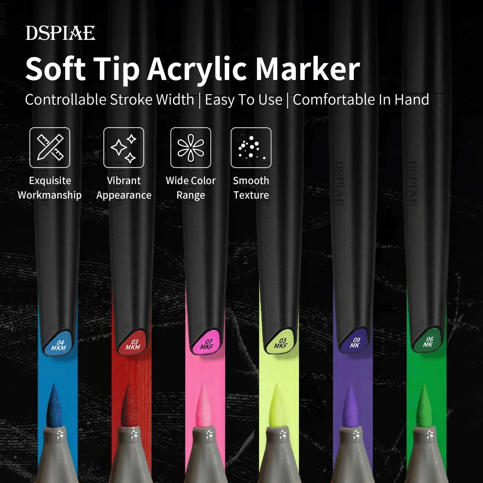 Kit di Pennarelli a Punta Morbida a Base d'Acqua DSPIAE, Colori Base/Metallizzati/Fluorescenti per Modellismo, Pittura DIY, Strumento per Hobby Artistici