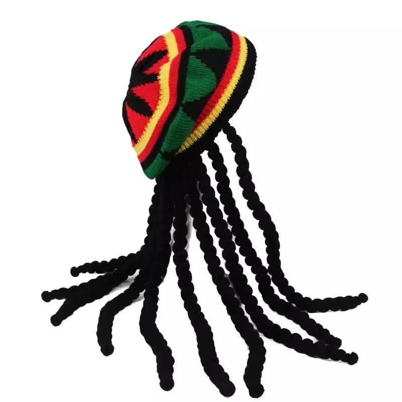 Cappello Unisex in Maglia Intrecciata, Parrucca Dreadlocks Stile Bob Marley Caraibico Giamaicano, Berretto Rasta, Cappello Hip Hop, Copricapo per Travestimenti