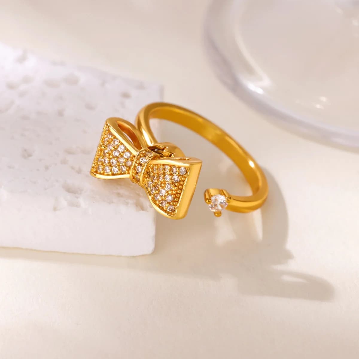 Luxury Brand Bowknot Rings for Women Adjustable Stainless Steel Ring Cubic Zirconia Aesthetic Jewelry Freeshippings Items 2025