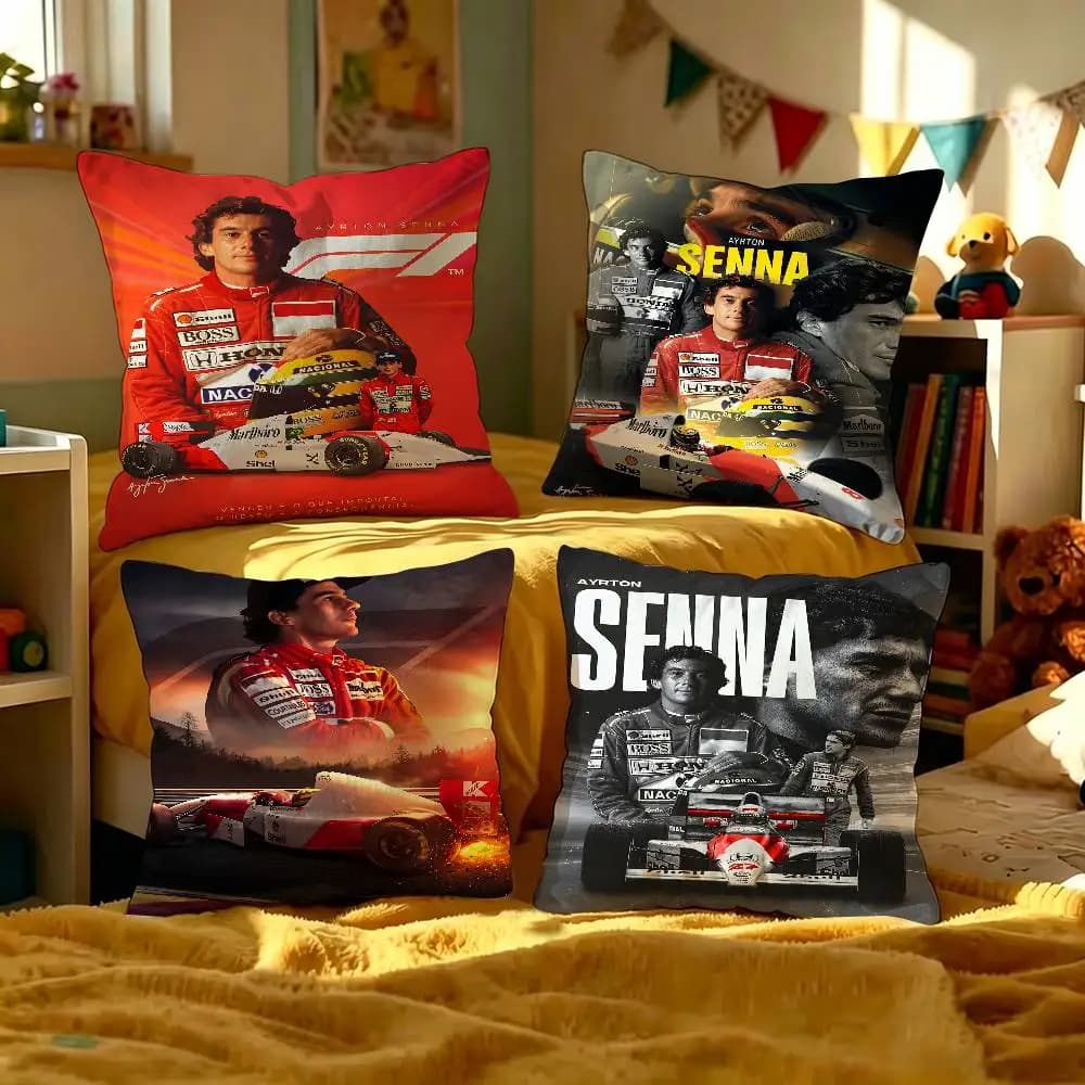 Cuscino F1 Ayrton Senna, Regalo per Decorazione Casa, Ufficio, Camera da Letto, Divano, Auto, Fodera per Cuscino 45x45