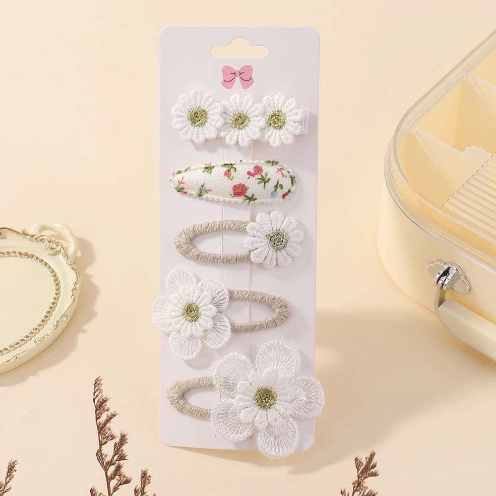 5 pezzi clip BB set per bambini dolce stampa frangia fermaglio per capelli ragazze Barrette Ins stile margherita tornante ornamenti accessori per capelli