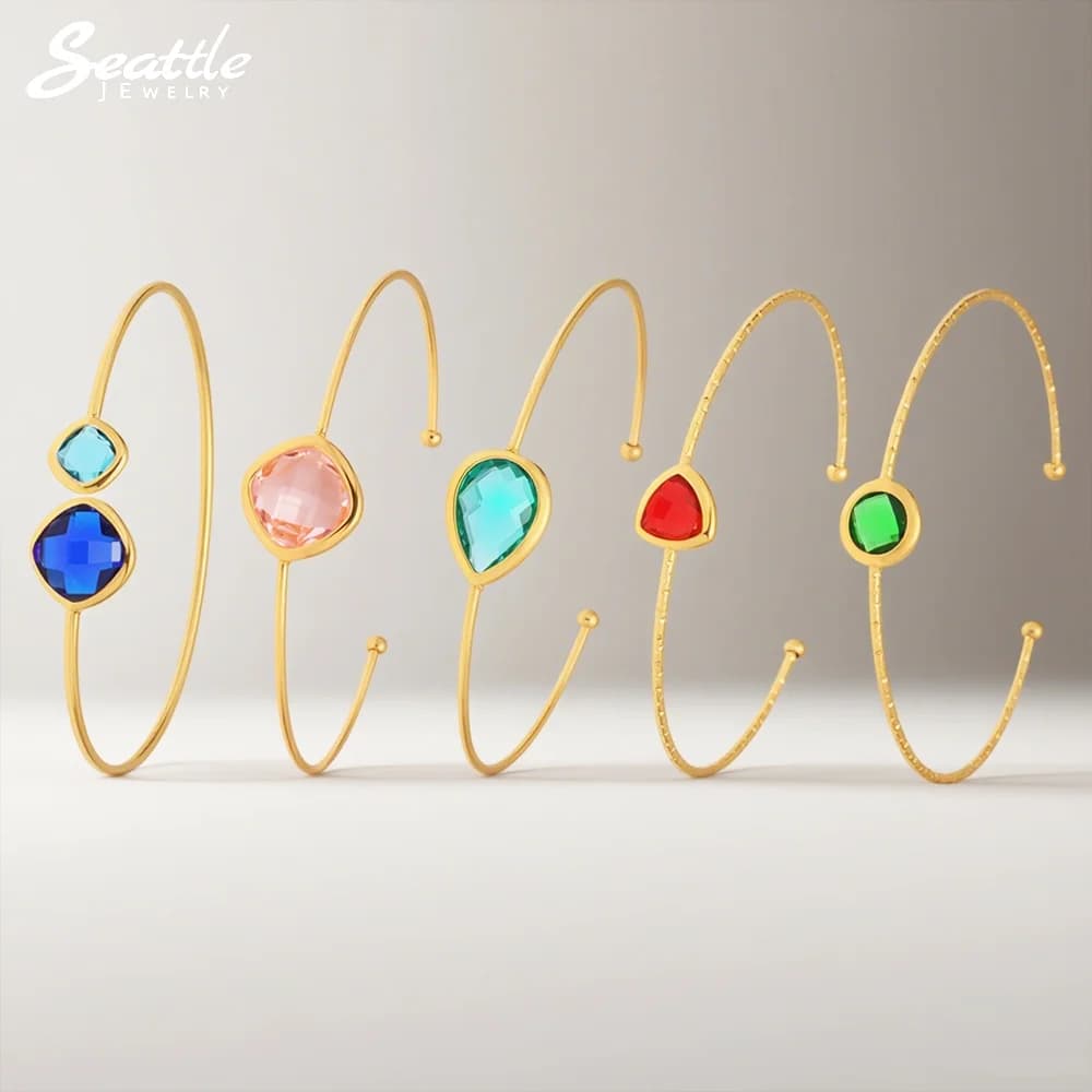 Bracciale aperto in vetro colorato impermeabile placcato oro 18 carati Stili multipli da donna Bracciale in acciaio inossidabile 316 Gioielli di lusso femminili