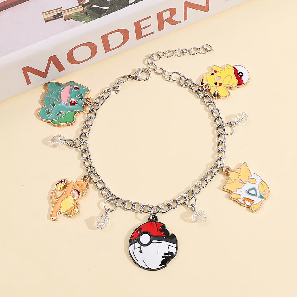 Braccialetto con ciondoli simpatici Pikachu, Gengar e Bulbasaur - Gioielli anime Kawaii, regalo per ragazze e fan