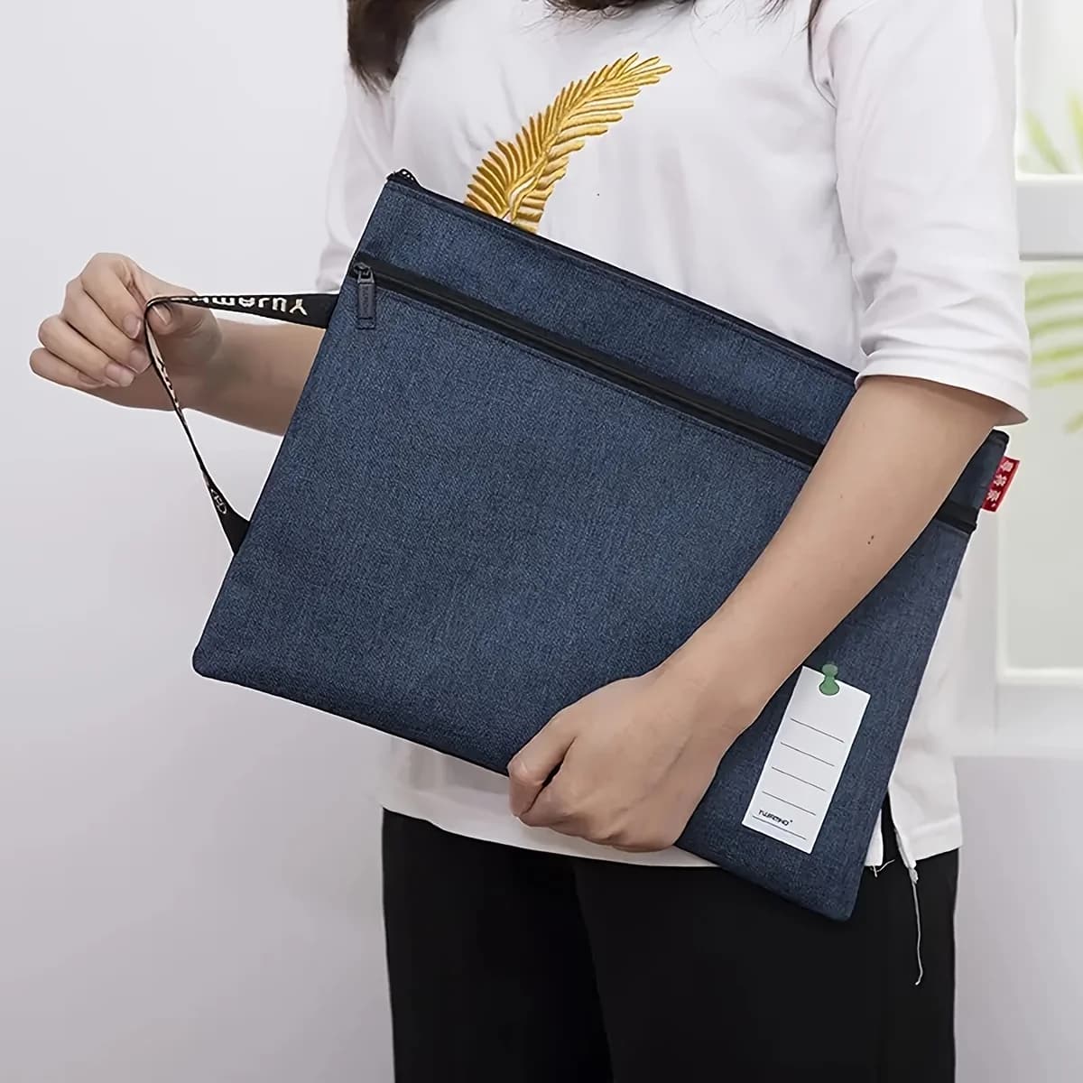 Cartella di file per borsa con cerniera A4 Custodia per organizer per oggetti per studenti elementari Borsa per documenti di archiviazione unisex per ufficio in tela universale
