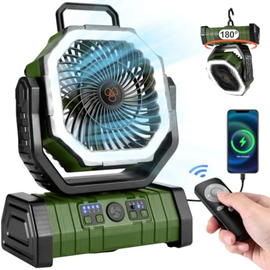 Ventilatore da campeggio da 30000 mAh con lanterna a LED, ventilatore oscillante a batteria ricaricabile con telecomando e gancio, ventilatore portatile da tenda