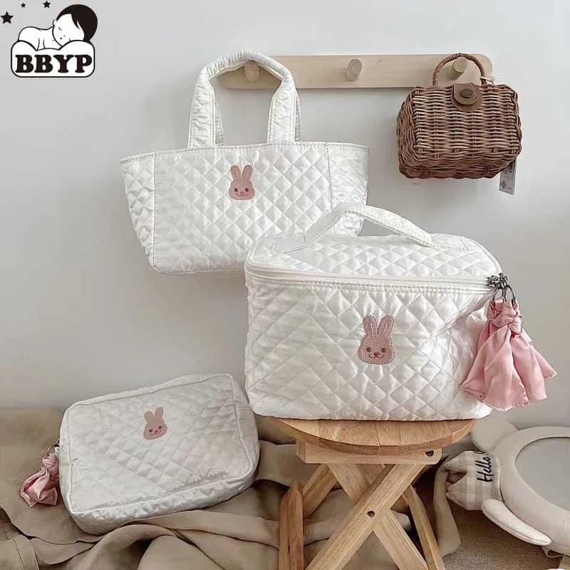Accessori per neonati Borsa per passeggino Organizzatore Borsa per pannolini per neonati Borsa per mamma Borsa a tracolla singola Cerniera Ricamo Borse per mamma coniglietto