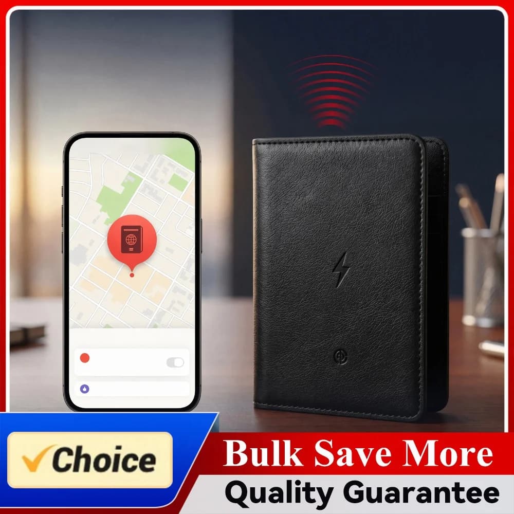 Passport Holder with Location Tracker Anti-Lost Smart PU Leather Multi-Slot Card Wallet for Wireless Charging Travel