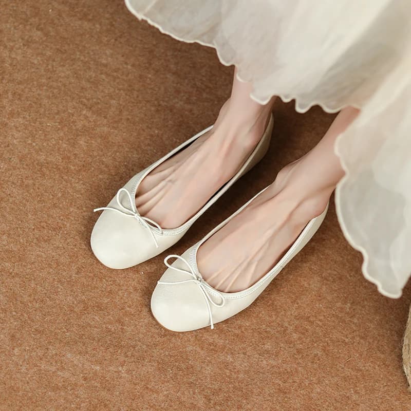 Scarpe da Balletto da Donna Slip-On con Fiocco a Farfalla, Ballerine in Pelle di Pecora con Punta Tonda, Stile Basic, Dolci Scarpe Primaverili da Ragazza