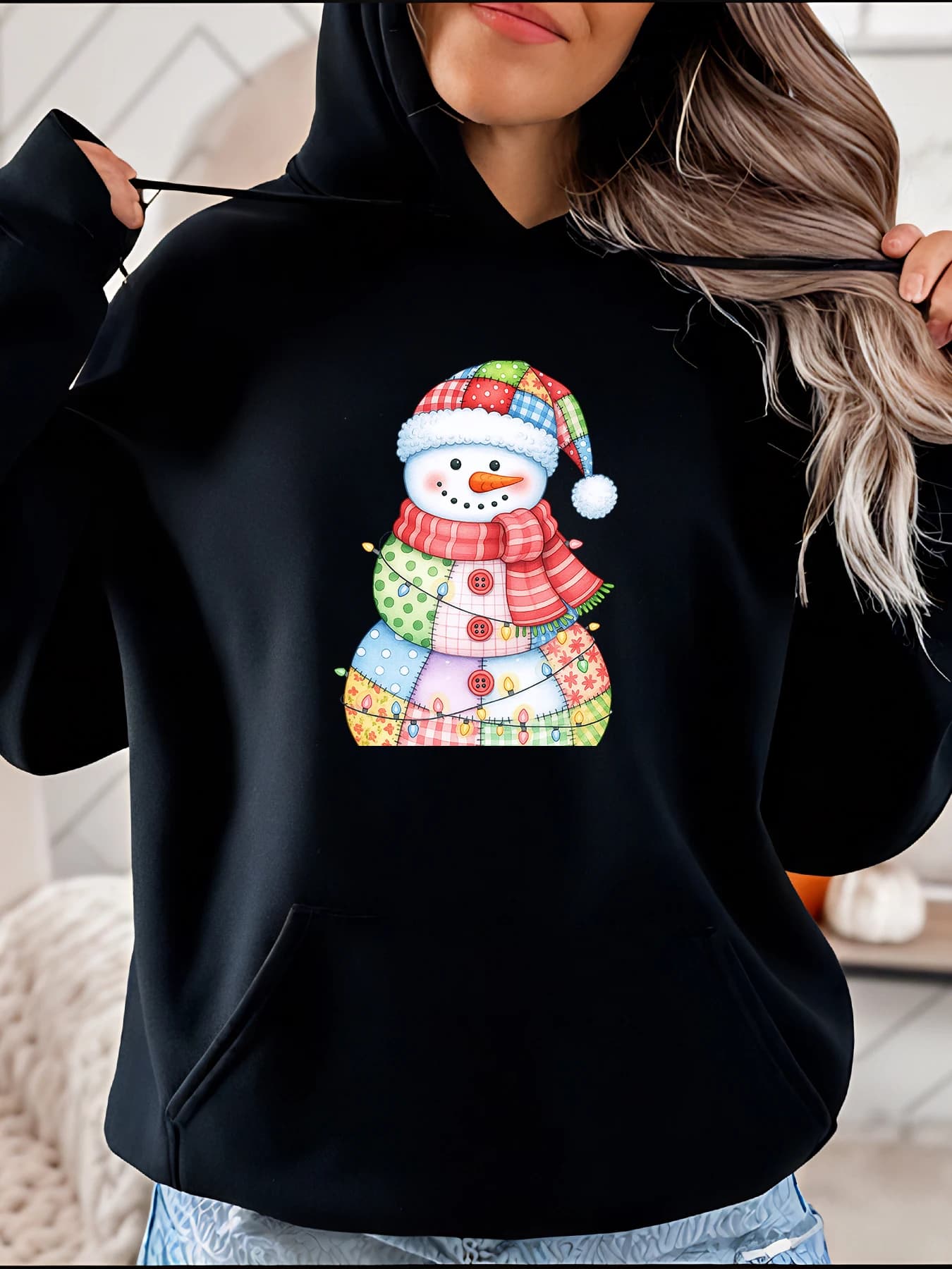 Women's Christmas hoodie with snowman print, hot casual sweatshirt, holiday dress for winter season