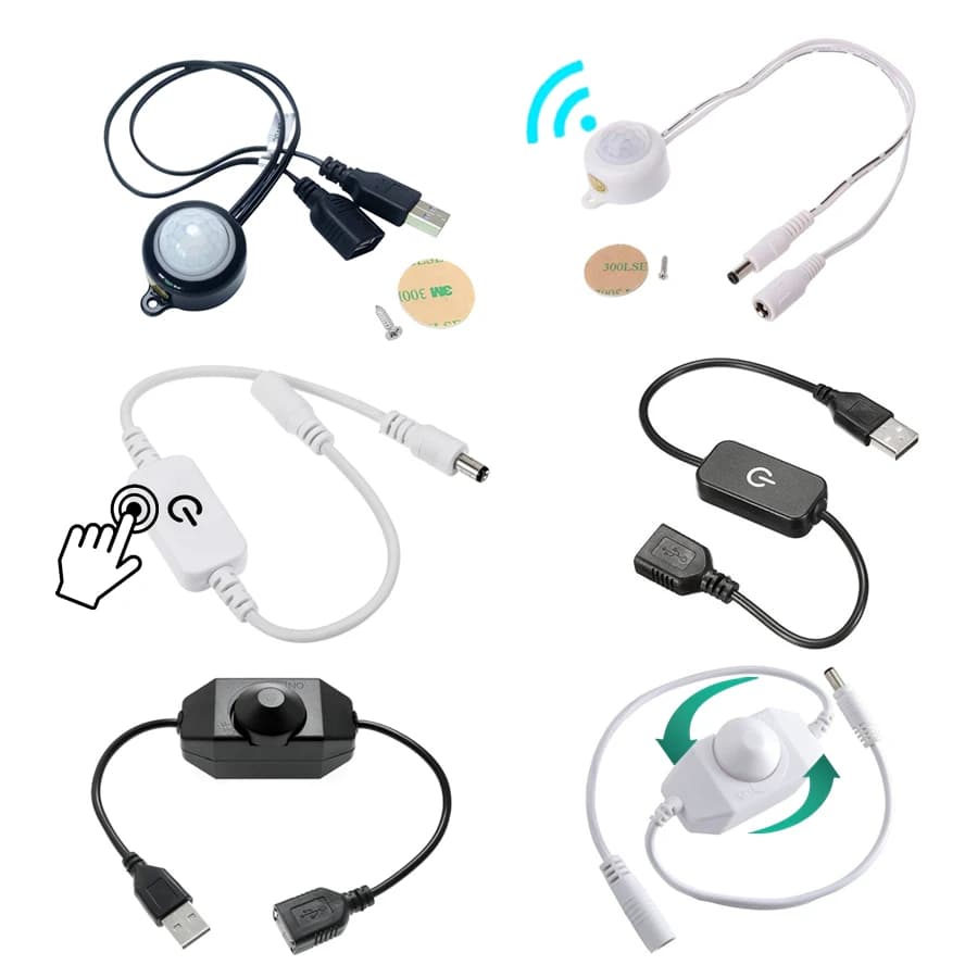 2 ~ 1PCS Adjustable PIR Movement Sensor USB Infrared DC Push Switch 5V 12V 24V Handpiece Touch Dimmer Switch HA CONDECTED LA Light of Strip night lamp