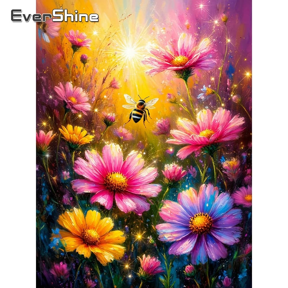 Evershine Diamond Mosaic Daisy Full Square Drill Painting Flower Cross Stitch Craft 5D Embroidery Butterfly Handmade Hobby