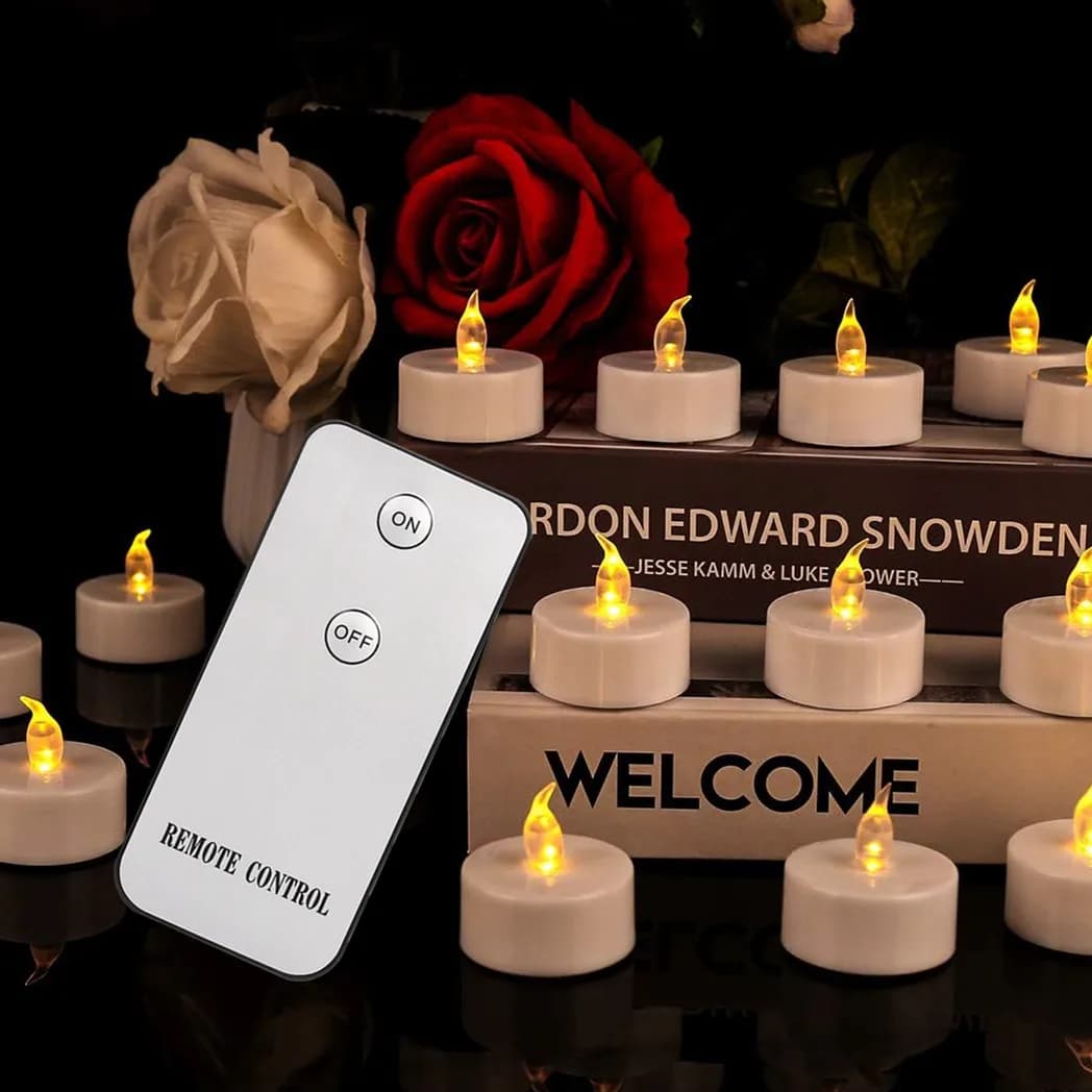 Candele Tea Light a batteria con telecomando Confezione da 12/24 Candele elettriche realistiche e luminose a LED tremolanti senza fiamma