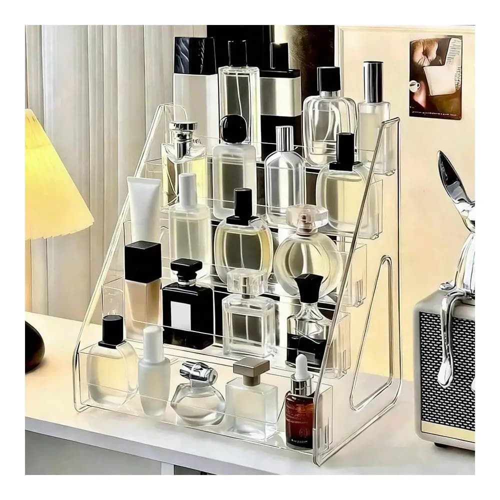 Acrylic Makeup Organizer Rack, MultiLayer Display Storage Shelf For Perfume, Skincare, Cosmetics, Sturdy PyramidShaped Stand, S