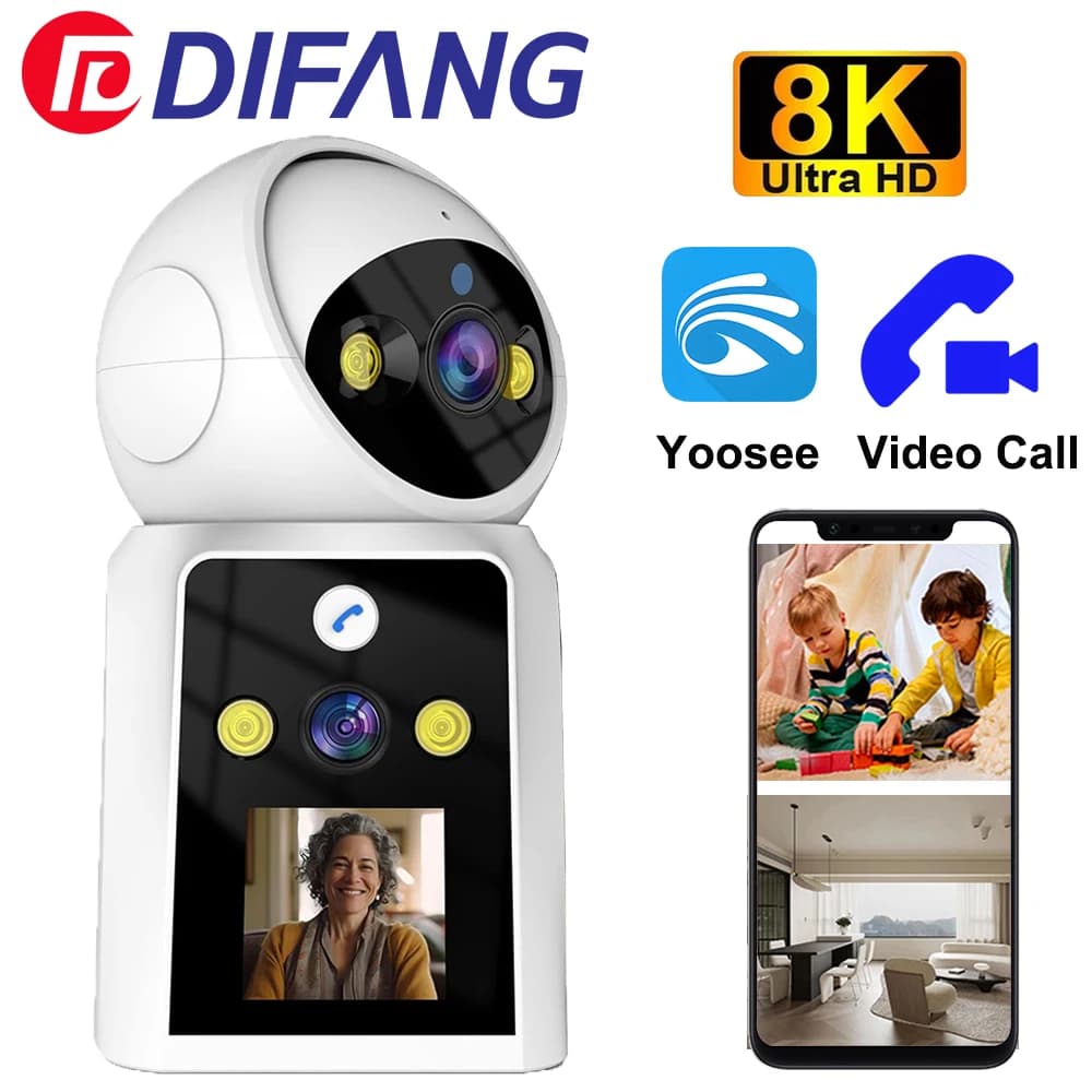 DIFANG yoosee Telecamera WiFi per videochiamata bidirezionale 4K, doppia lente, tracciamento automatico, visione notturna, telecamera per baby monitor wireless per interni