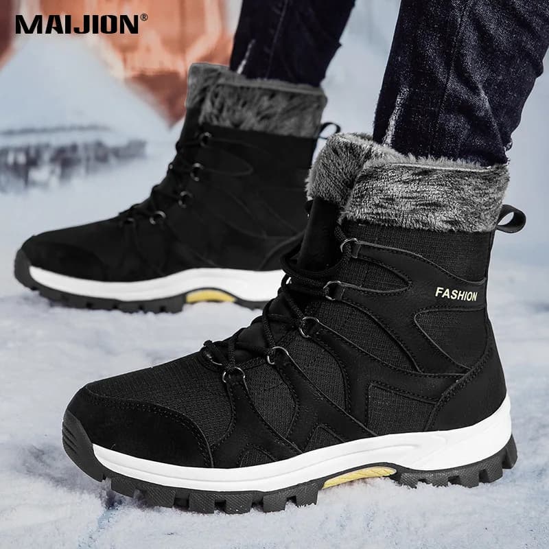 Winter Snow Boots for Men Women Plush Warm Mid‑Calf Ankle Boot Anti-slip Thermal Cotton Shoes for Outdoor Walking Size 36-46