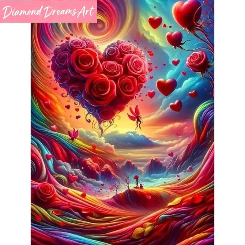 Mosaico di Diamanti Senza Cornice, Nuvola d'Amore, Punto Croce Quadrato o Rotondo, Ricamo Paesaggistico, Quadro con Strass, Artigianato