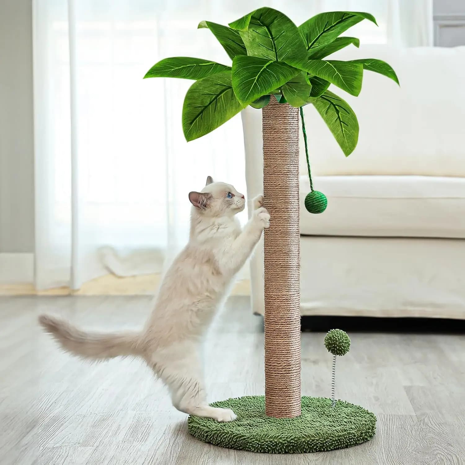 Tiragraffi per gatti Dohump, tiragraffi per gattini da 26" con corda in sisal premium, simpatico albero per gatti con pallina pendente e molla