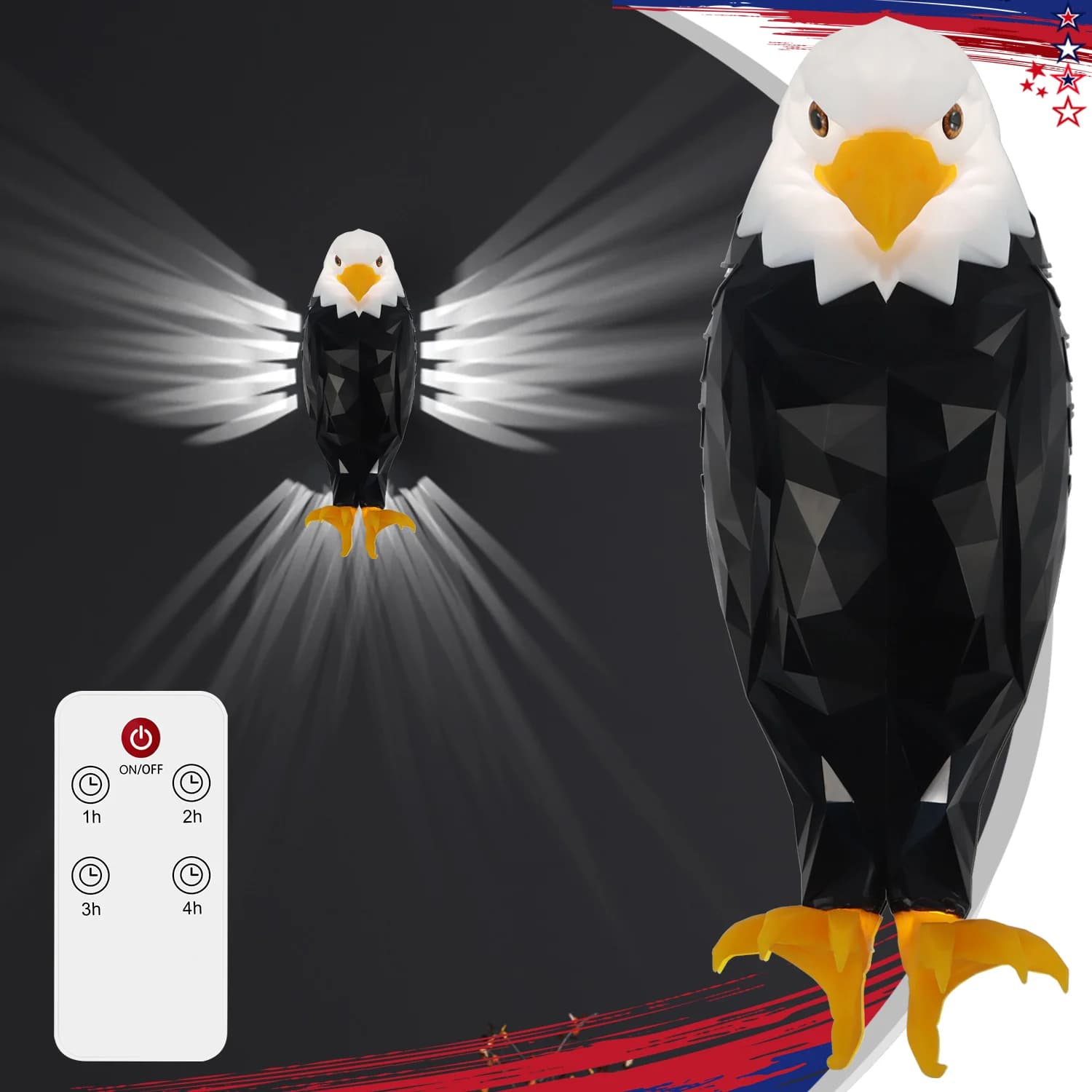 Lampada da parete Bald Eagle, luci notturne Eagle, ricaricabile tramite USB, con telecomando Lampada magnetica da parete per camera da letto, corridoio