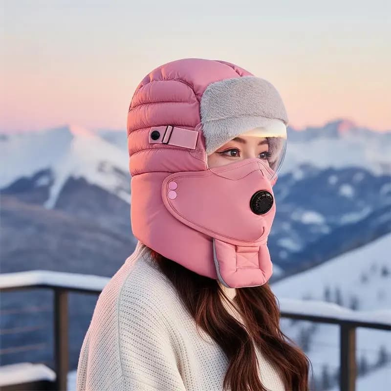 Winter Fleece Ski Mask Windproof Thickened Ear Neck Protection Hat with Anti-fog Goggles for Snowboarding Hiking Travel