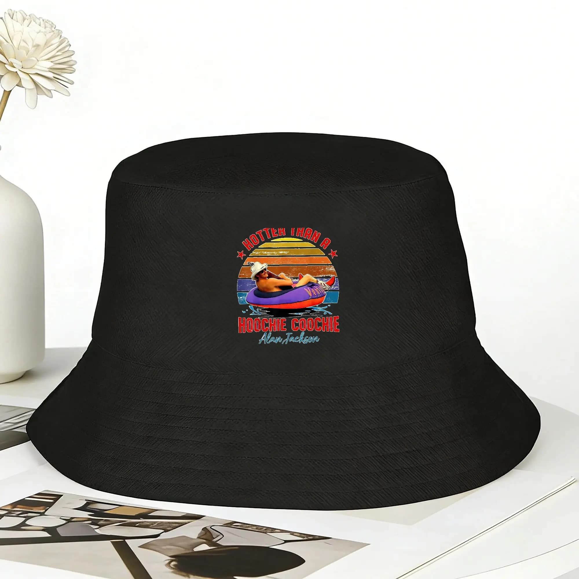 Alan Jackson Hotter Than a Hoochie Coochie Bucket Hat Cappelli da pescatore hawaiani Cappelli da viaggio per escursioni e protezione solare Cappello dal design portatile