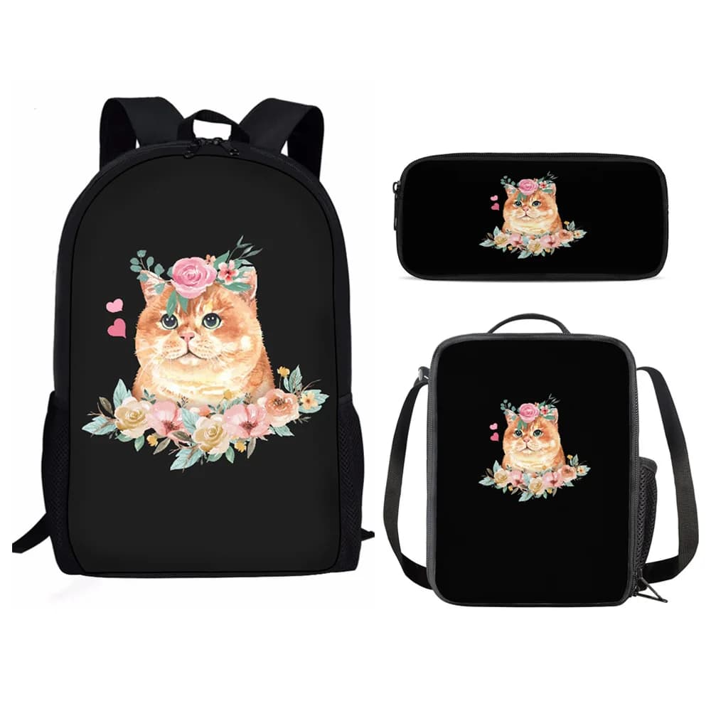 Classic Novelty Cool Animal Tiger Flower 3D Print 3pcs/Set pupil School Bags Laptop Daypack Backpack Lunch bag Pencil Case
