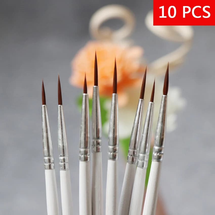 10Pcs/Set Fine Hand-painted Thin Hook Line Pen Weasel Hair Paint Brush Gouache Watercolor Oil Paints Artists Hand Painted