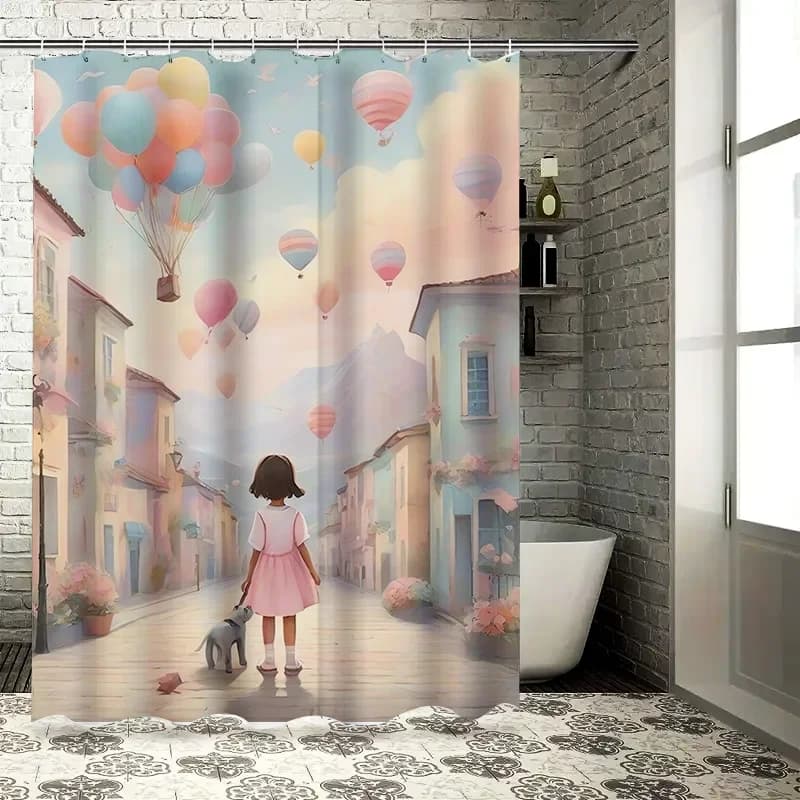 Tenda da doccia per ragazza e palloncini, decorazione da bagno per bambini da sogno