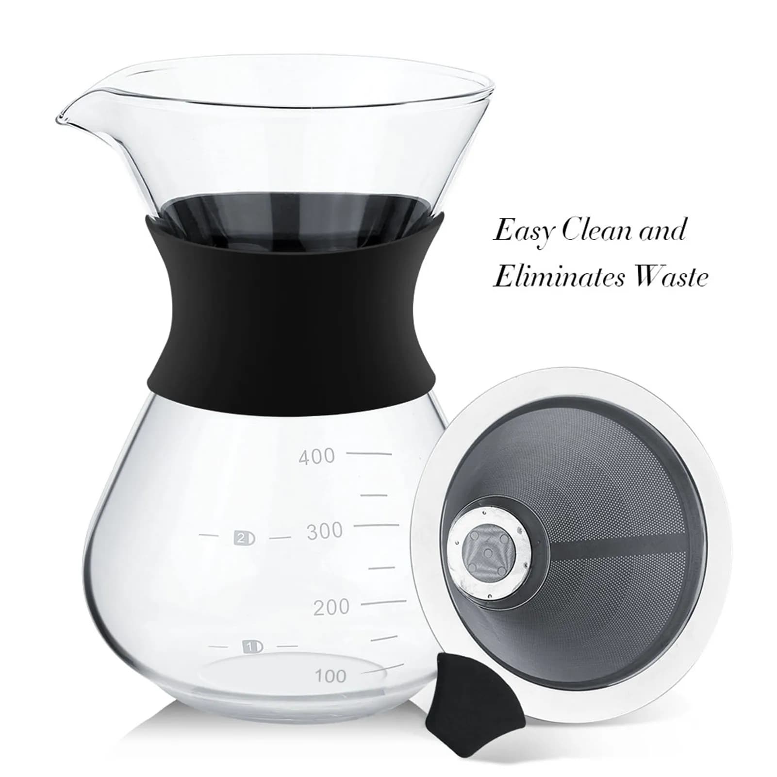 Caffettiera manuale da 400ml con filtro, caffettiera a goccia Premium-caffettiera in vetro con filtro in acciaio inossidabile