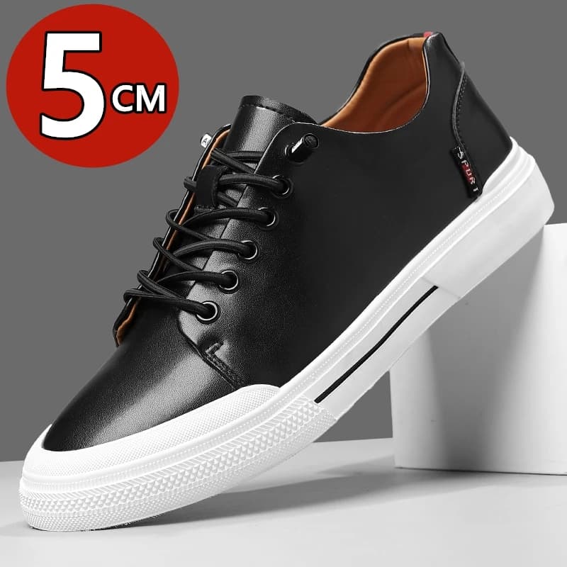 Nuove Scarpe Sportive Invisibili con Rialzo da 5CM per Uomo, Sneakers in Vera Pelle Bianca con Aumento di Altezza