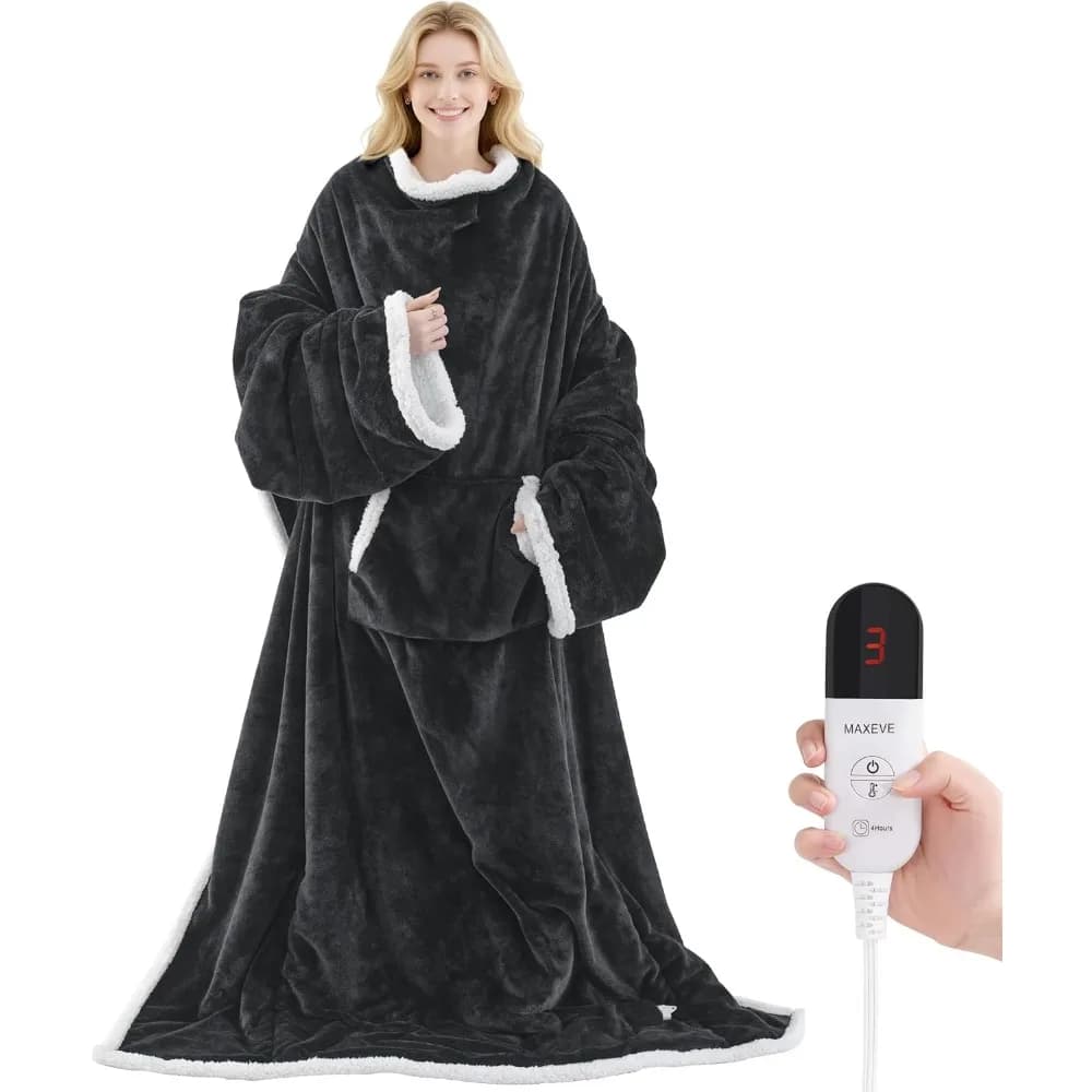 Coperta riscaldata elettrica indossabile con tasca sul piede e maniche, 6 livelli di calore, spegnimento automatico, lavabile in lavatrice