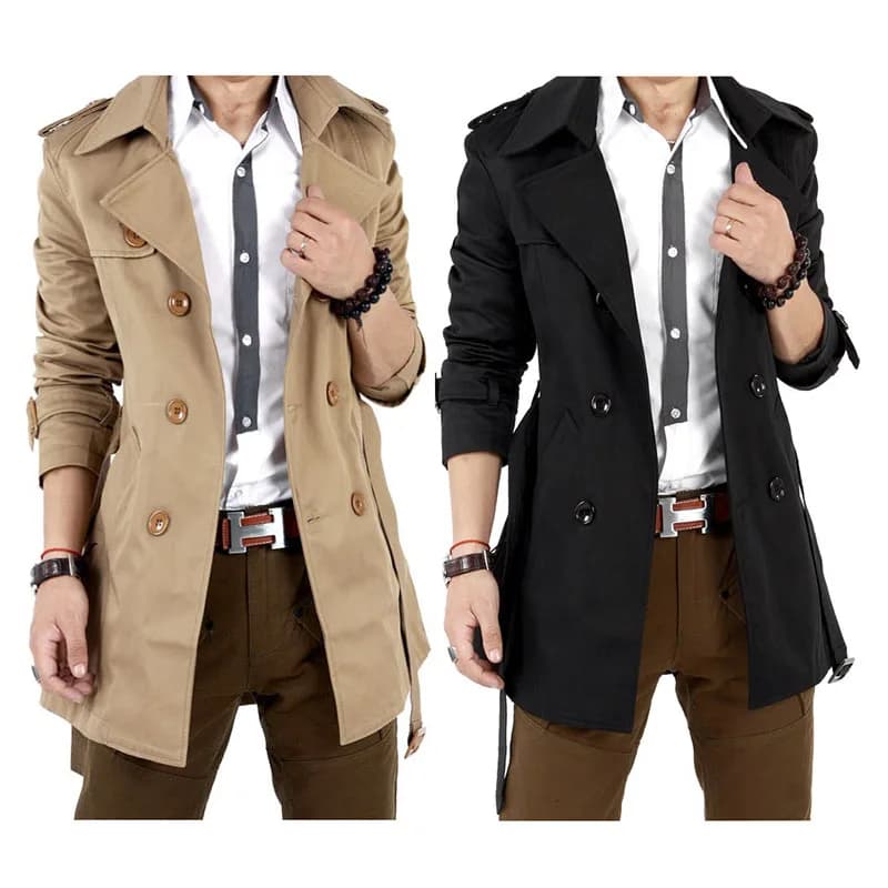 Trench autunno-primavera da uomo slim coreano doppiopetto giacca di media lunghezza moda costume cosplay invernale
